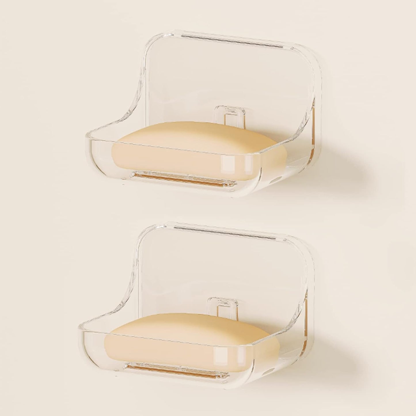 2-Pack Transparent No-Drill Soap Dish Set ā Strong Adhesive Wall Mounted Soap Holder with Drainage
