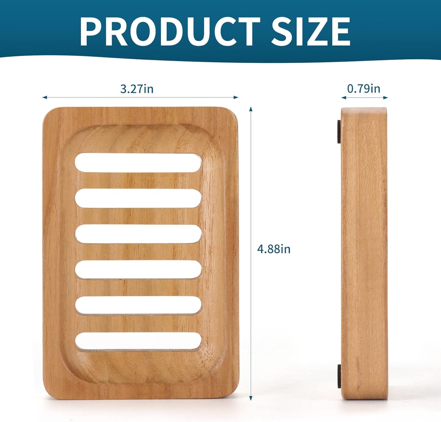 Natural Wooden Soap Dish 2 Pack ā Rectangular Soap Holder with Drainage Slots for Bathroom & Kitchen