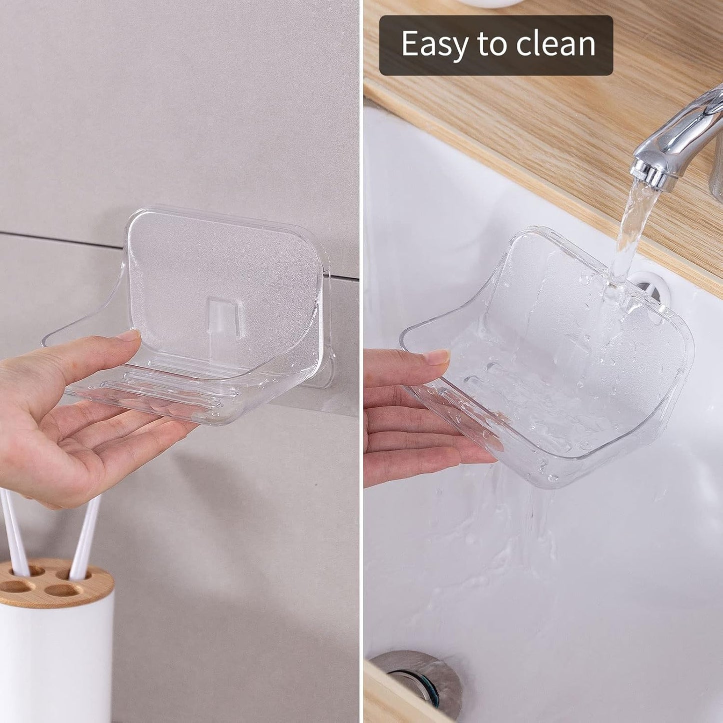 2-Pack Transparent No-Drill Soap Dish Set ā Strong Adhesive Wall Mounted Soap Holder with Drainage
