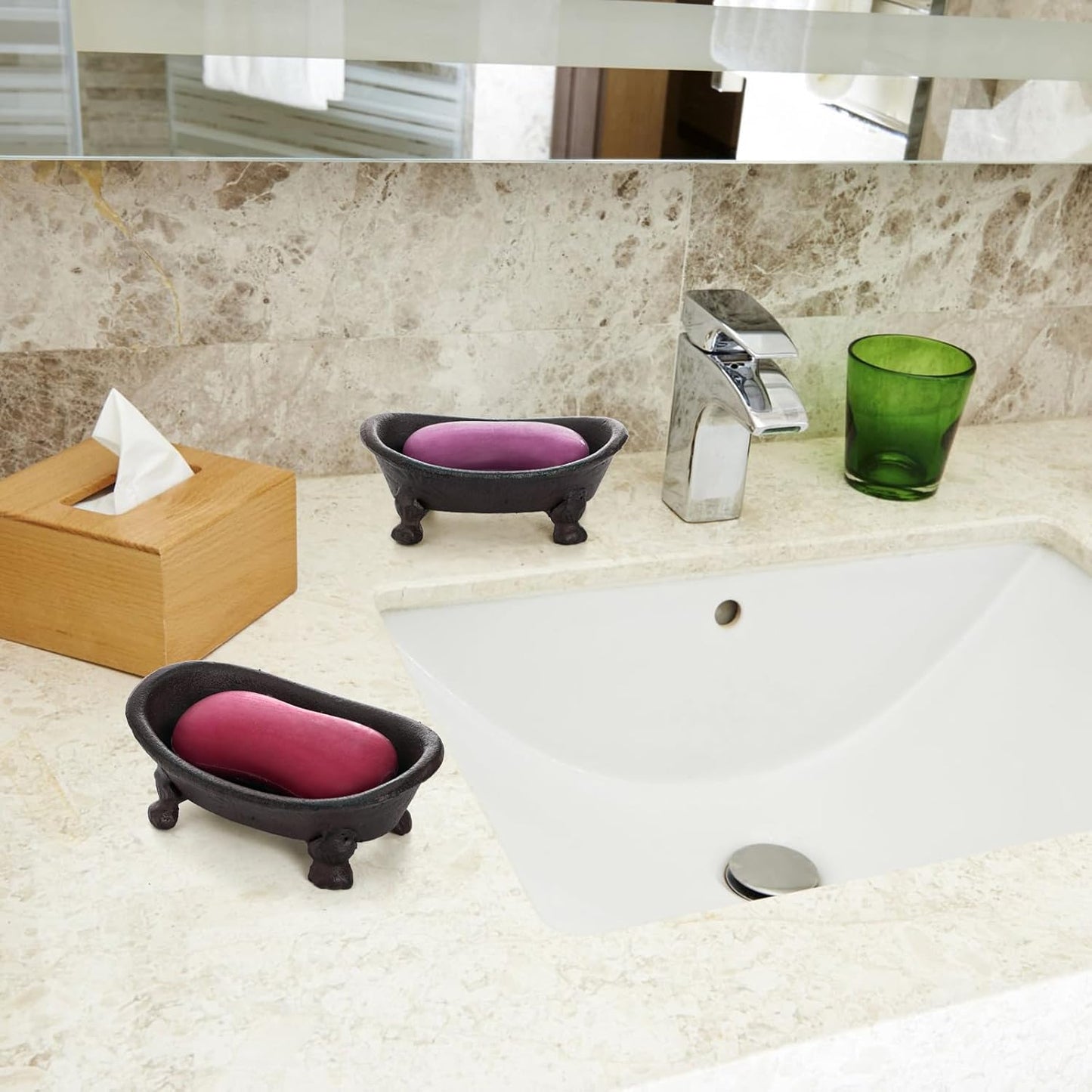 Vintage Cast Iron Soap Dish 2 Pack β Bathtub Shape Soap Holder for Bathroom & Kitchen