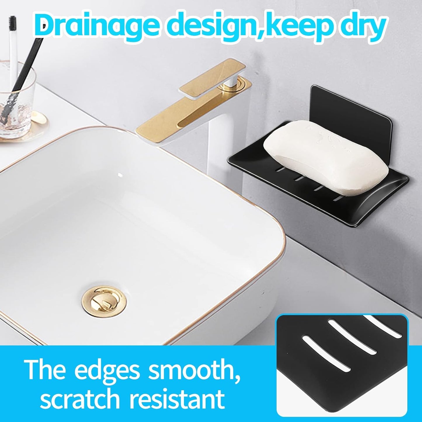 Black Wall-Mounted Soap Dish β No Drilling Drainage Soap Holder for Bathroom & Kitchen