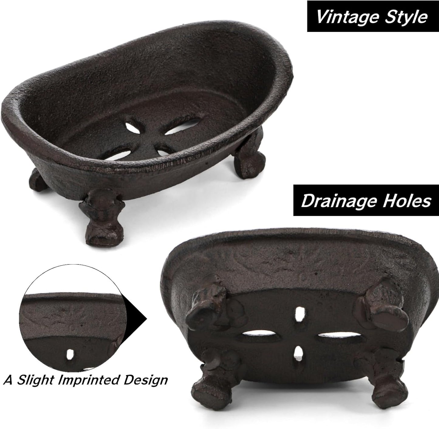 Vintage Cast Iron Soap Dish 2 Pack β Bathtub Shape Soap Holder for Bathroom & Kitchen