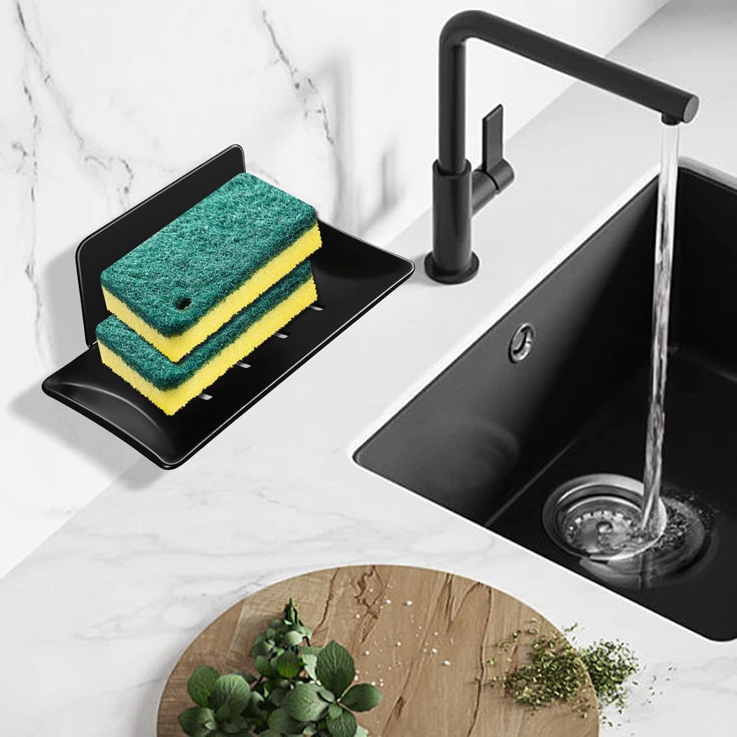 Black Wall-Mounted Soap Dish β No Drilling Drainage Soap Holder for Bathroom & Kitchen
