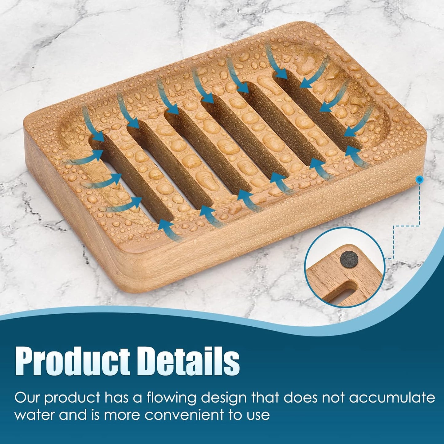 Natural Wooden Soap Dish 2 Pack ā Rectangular Soap Holder with Drainage Slots for Bathroom & Kitchen