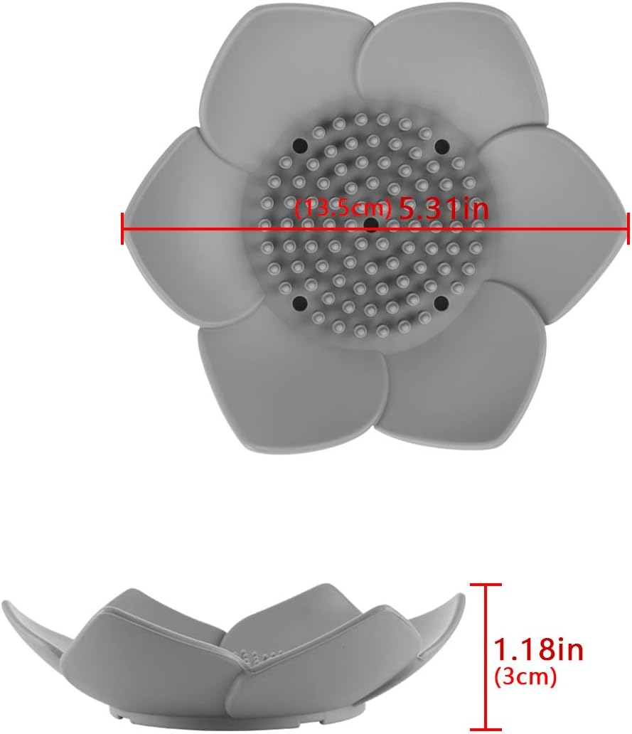 3 Pack Flower Shaped Silicone Soap Dish Set – Non-Slip Drainage Soap Holder for Bathroom & Kitchen (1x Blue, 1x Green, 1x Grey)