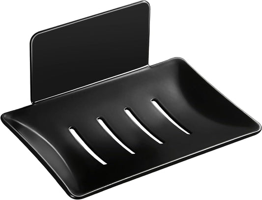 Black Wall-Mounted Soap Dish – No Drilling Drainage Soap Holder for Bathroom & Kitchen