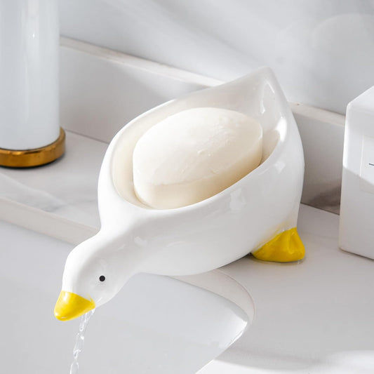 Creative Duck Shaped Ceramic Soap Dish – Cute Animal Soap Holder for Bathroom & Kitchen