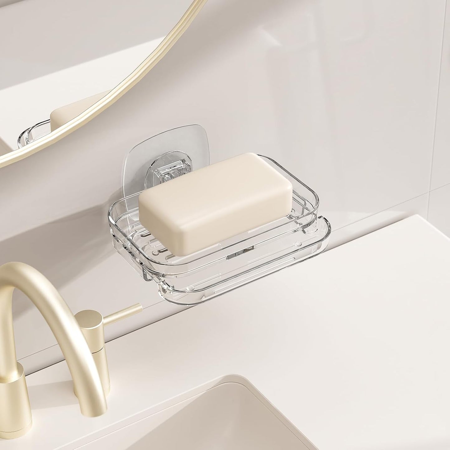 Transparent No-Drill Wall Mounted Soap Dish – Strong Suction Soap Holder with Drainage