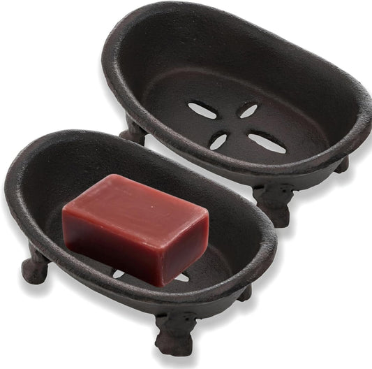 Vintage Cast Iron Soap Dish 2 Pack – Bathtub Shape Soap Holder for Bathroom & Kitchen