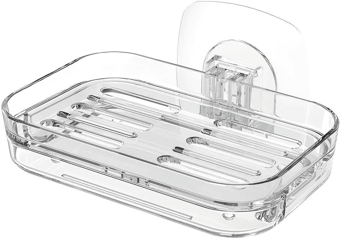 Transparent No-Drill Wall Mounted Soap Dish – Strong Suction Soap Holder with Drainage