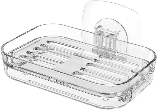 Transparent No-Drill Wall Mounted Soap Dish – Strong Suction Soap Holder with Drainage