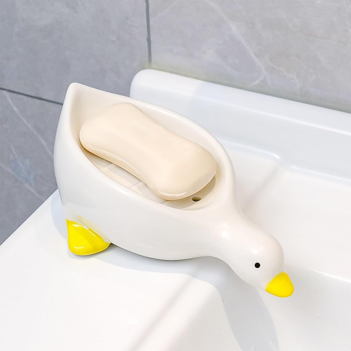 Creative Duck Shaped Ceramic Soap Dish – Cute Animal Soap Holder for Bathroom & Kitchen