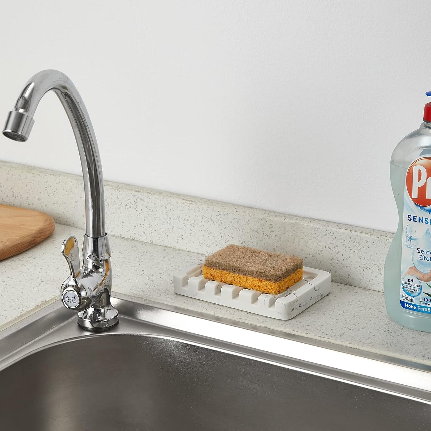 Marble Pattern Silicone Soap Dish – Non-Slip Drainage Soap Holder for Bathroom & Kitchen
