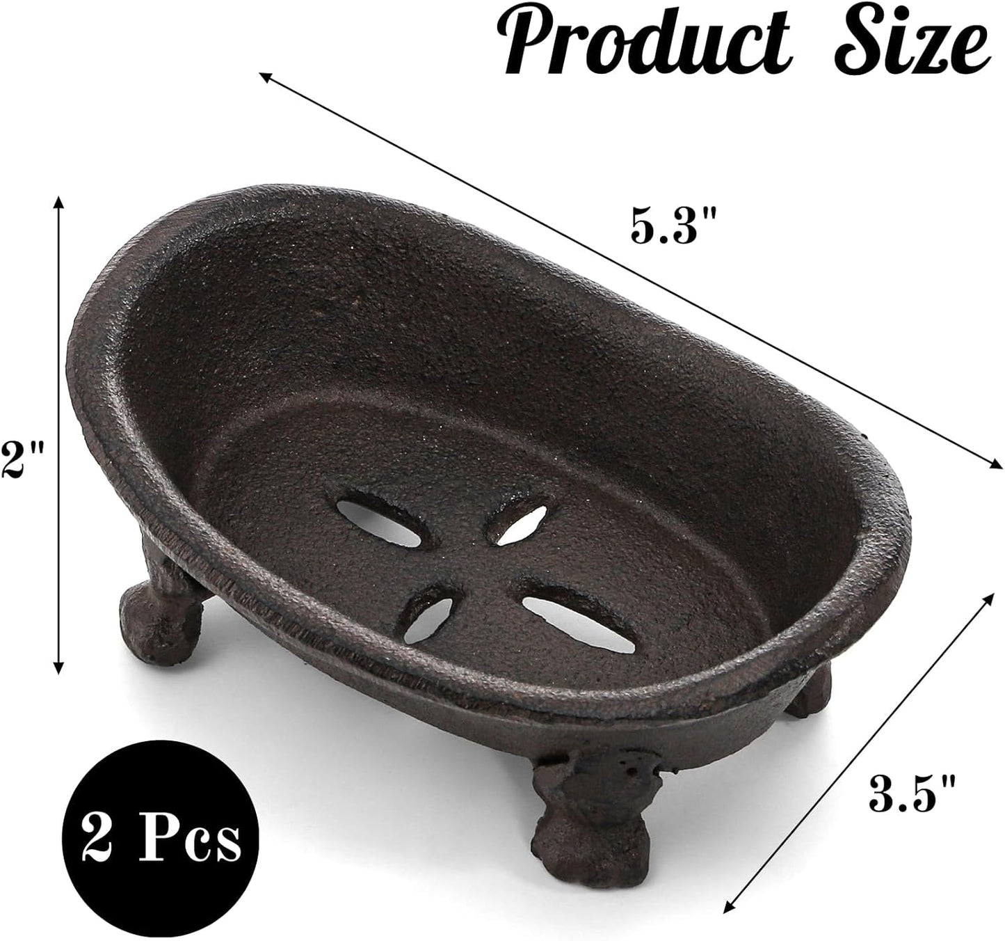 Vintage Cast Iron Soap Dish 2 Pack – Bathtub Shape Soap Holder for Bathroom & Kitchen