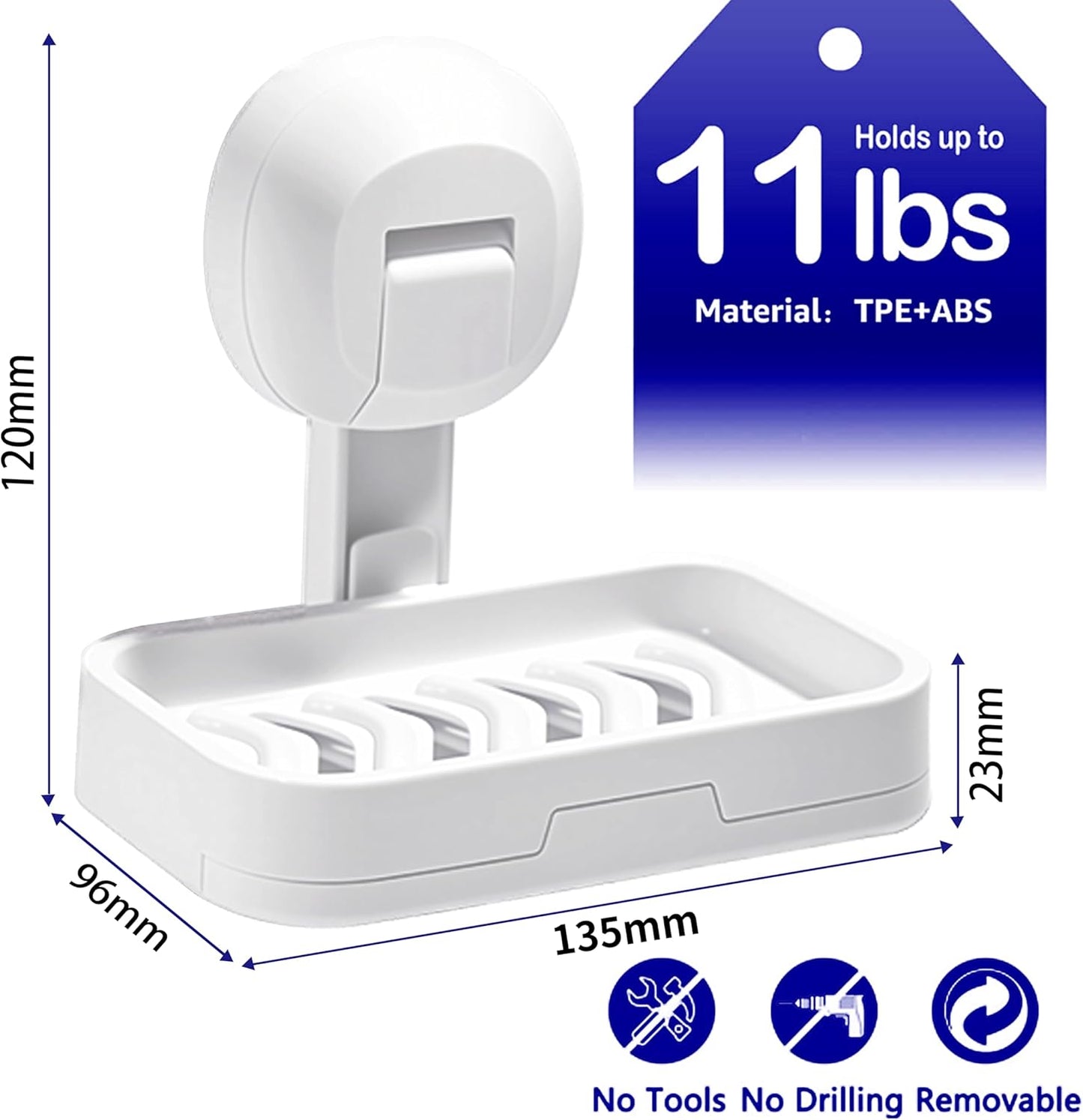 No-Drill Wall Mounted Soap Dish – Strong Suction Soap Holder, Up to 11 lbs