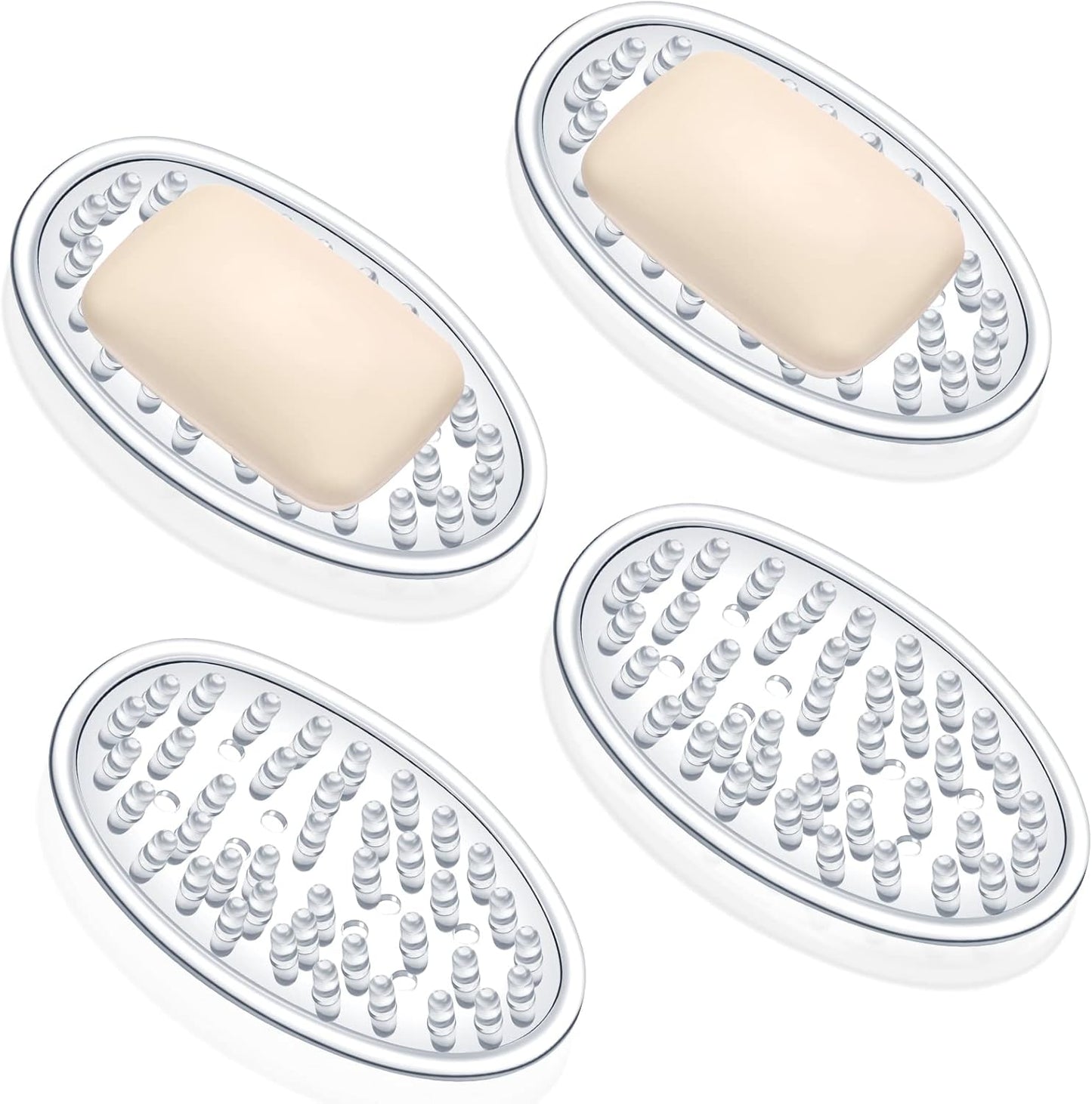 Clear Oval Soap Dish with Drainage Holes – Non-Slip Transparent Soap Holder for Bathroom & Kitchen