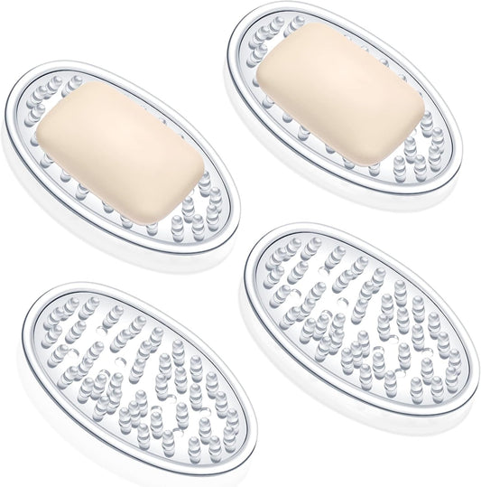 Clear Oval Soap Dish with Drainage Holes – Non-Slip Transparent Soap Holder for Bathroom & Kitchen